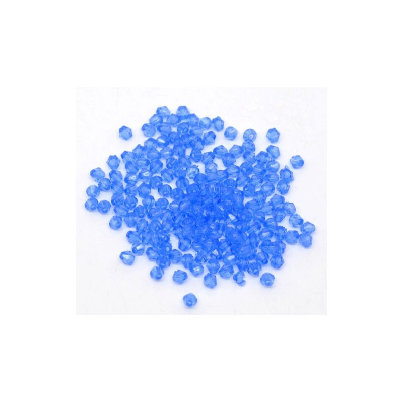Lot de 200 perles acryliques bleues bicone toupie 4x4mm avec trou de 1mm - Idéal pour vos créations de bijou