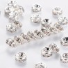 Lot de 20 perles rondelles strass argentées en métal - 8mm - idéales pour bijoux - taille de trou 1,5mm