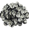 Lot de 20 perles rondelles noires en métal avec strass argentés - 8mm, trou de 1,5mm - idéales pour bijoux 