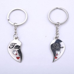 Porte-clés True Love en demi-cœur - Paire de métal argenté 90mm pour les amoureux