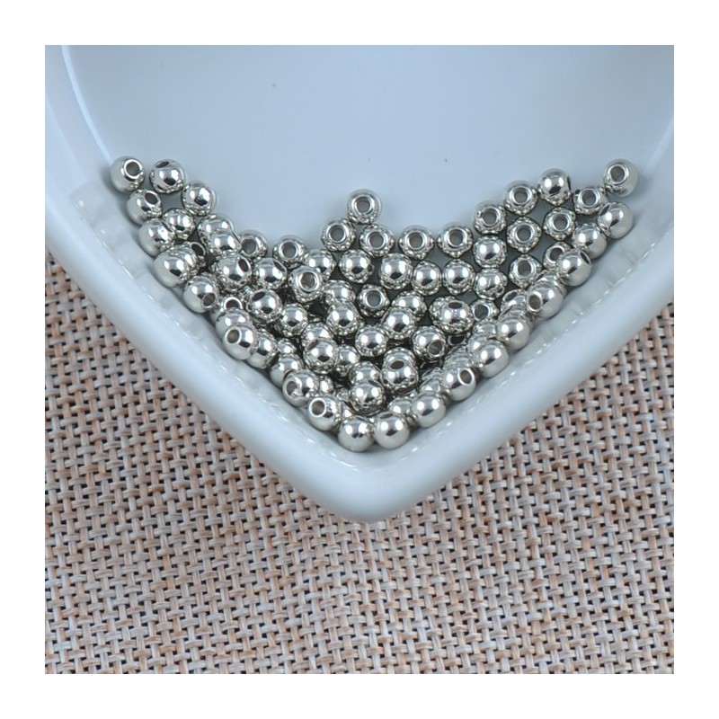 Lot de 100 perles acryliques brillantes 4mm - Choix de couleurs argentées ou dorées, idéal pour bijoux DIY 