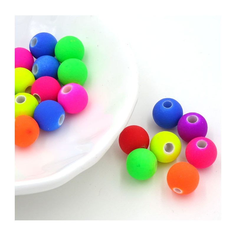 20 perles acryliques fluo mixtes de 8mm - idéales pour vos créations