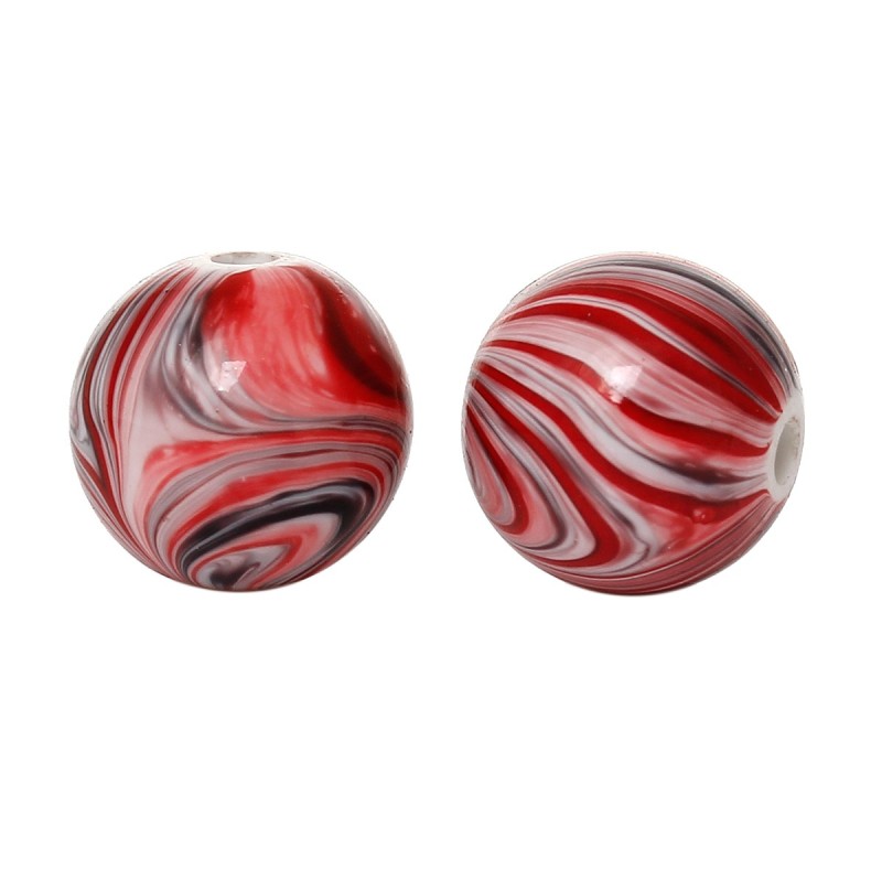 Lot de 20 perles acryliques rouges marbrées 8mm avec trou de 2mm - idéales pour vos créations de bijoux.