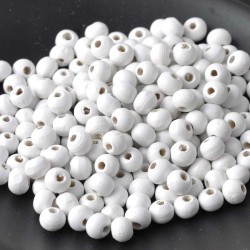 Lot de 50 perles en bois blanc de 6mm avec trou de 1,5mm - idéal pour vos créations DIY