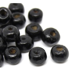 Lot de 50 perles en bois noir de 6mm avec trou de 2mm pour bijoux et créations