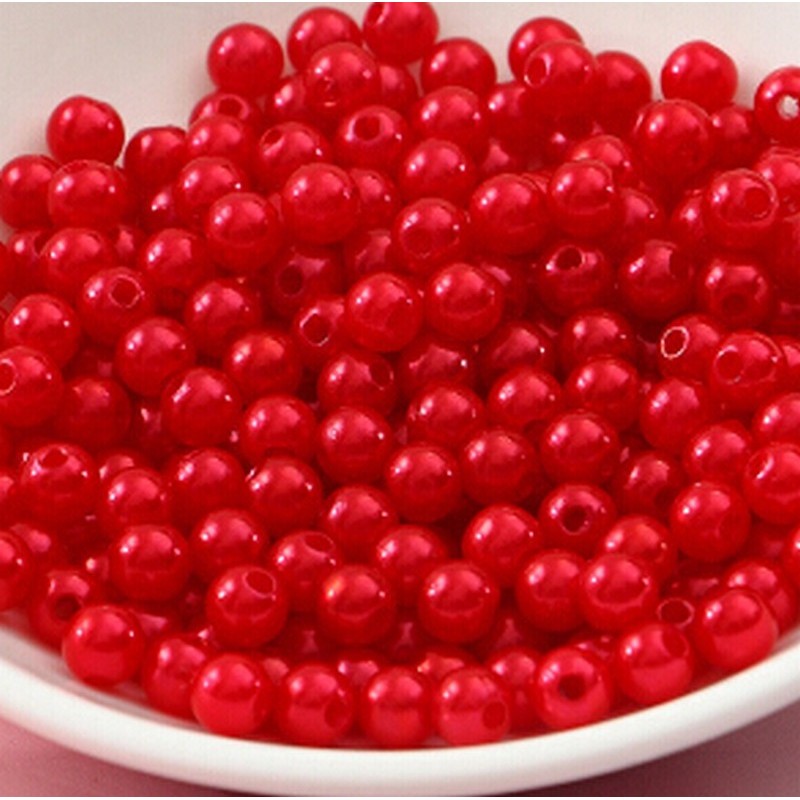Lot de 100 perles acryliques rouges 3mm, effet brillant, idéales pour bijoux - trou de 1mm