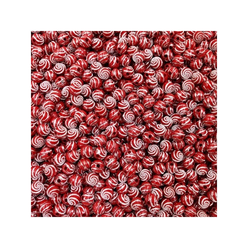 Lot de 20 perles bordeaux en acrylique de 8mm avec point argenté en spirale - diamètre de trou de 1,5mm incl