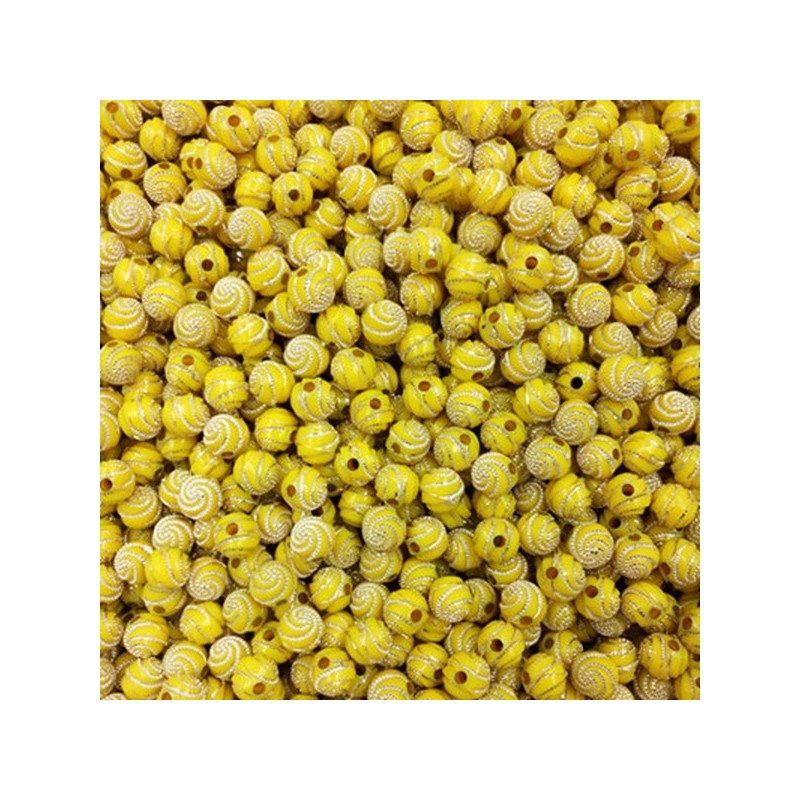 Lot de 20 perles jaunes en acrylique de 8mm avec point argenté en spirale - diamètre de trou de 1,5mm.
