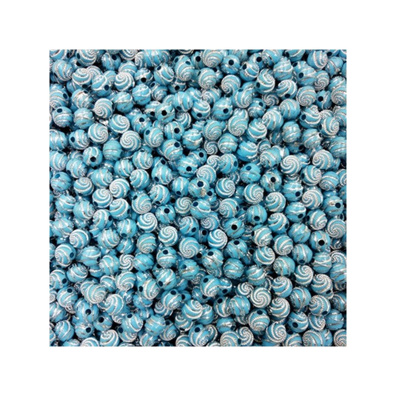 Lot de 20 perles turquoises en acrylique de 8mm avec point argenté en spirale - diamètre de trou de 1,5mm in