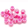 Lot de 30 perles rondes en acrylique fuchsia rayé - diamètre 6mm, idéal pour vos créations - trou de 1mm