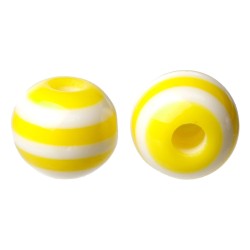 Lot de 30 perles rondes rayées jaunes en acrylique de 6mm avec trou de 1mm - Idéal pour vos créations de bi