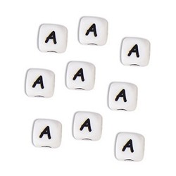 Perles en silicone blanc avec lettres de lalphabet 12mm - Quantité 1 pièce, trou de 2mm