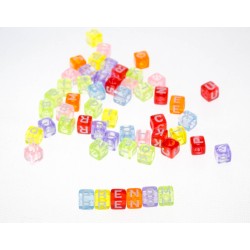 100 perles alphabet en plastique transparent, 6mm, avec lettres aléatoires et trous de 3mm - Multicouleur (lo