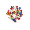 Lot de 50 perles acryliques multicolores avec lettres aléatoires en noir - diamètre 7mm x 4mm, trou de 1mm