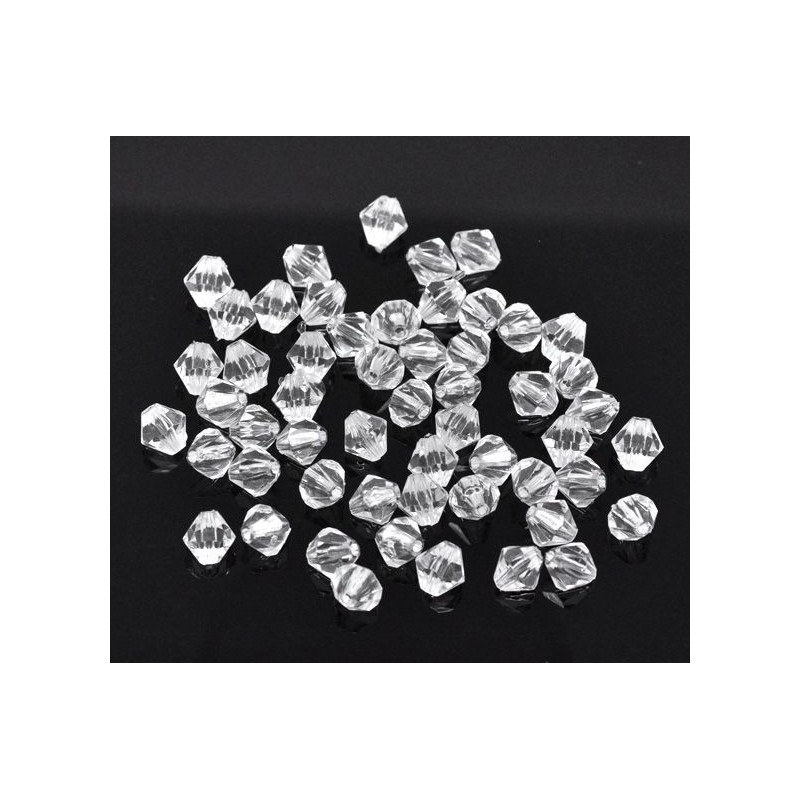 Lot de 100 ou 200 perles bicones en acrylique transparent de 4mm avec trou de 1mm