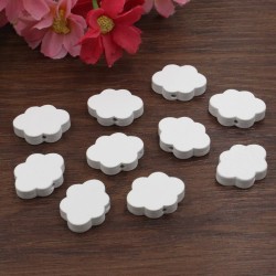 Lot de 5 perles en bois blanc nuage de qualité supérieure - Taille 22x17mm, trou de 2mm - Matière naturelle