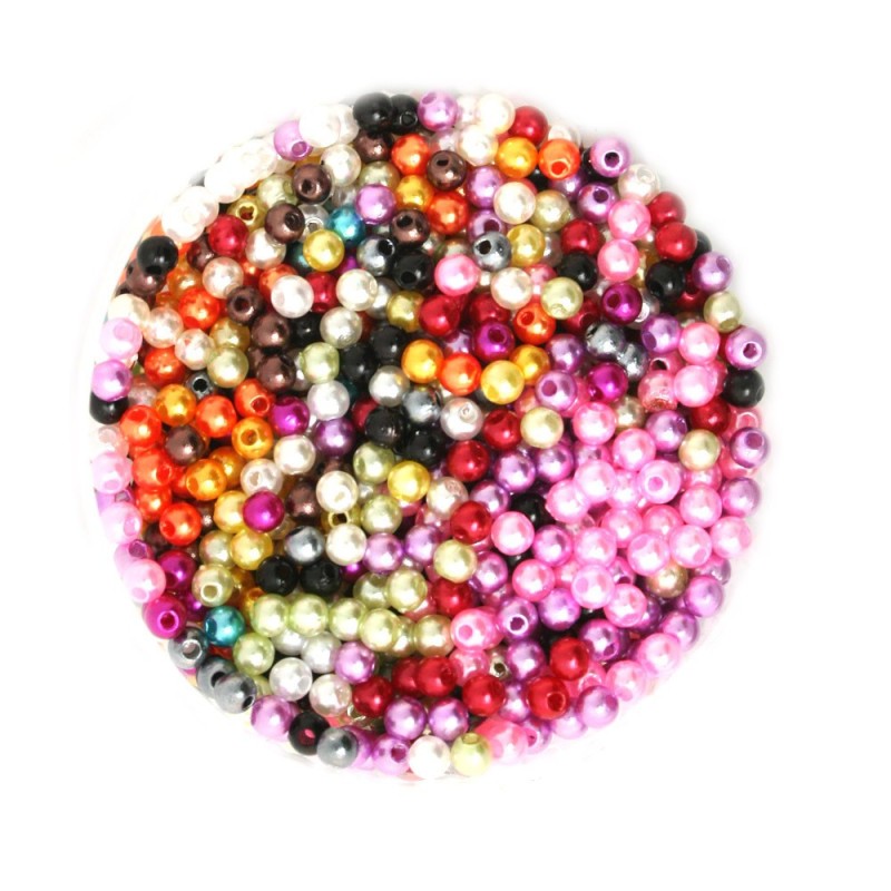 Lot de 50 perles acryliques 5mm imitation brillant, multicolores - trou de 1mm inclus.