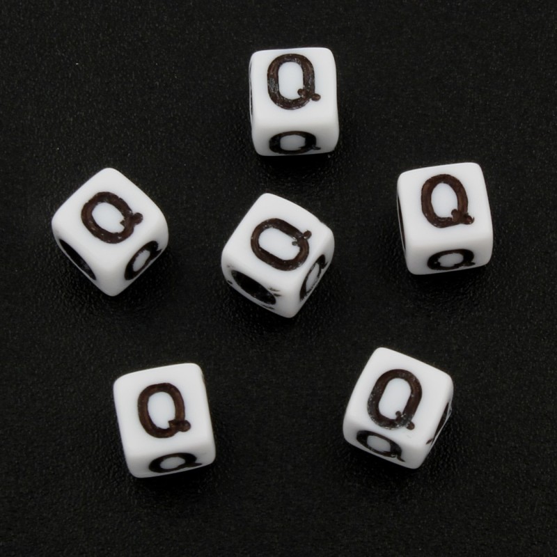 Lot de 50 perles alphabet en acrylique blanc avec lettres noires - diamètre 6mm et trou de 3mm - choix de let
