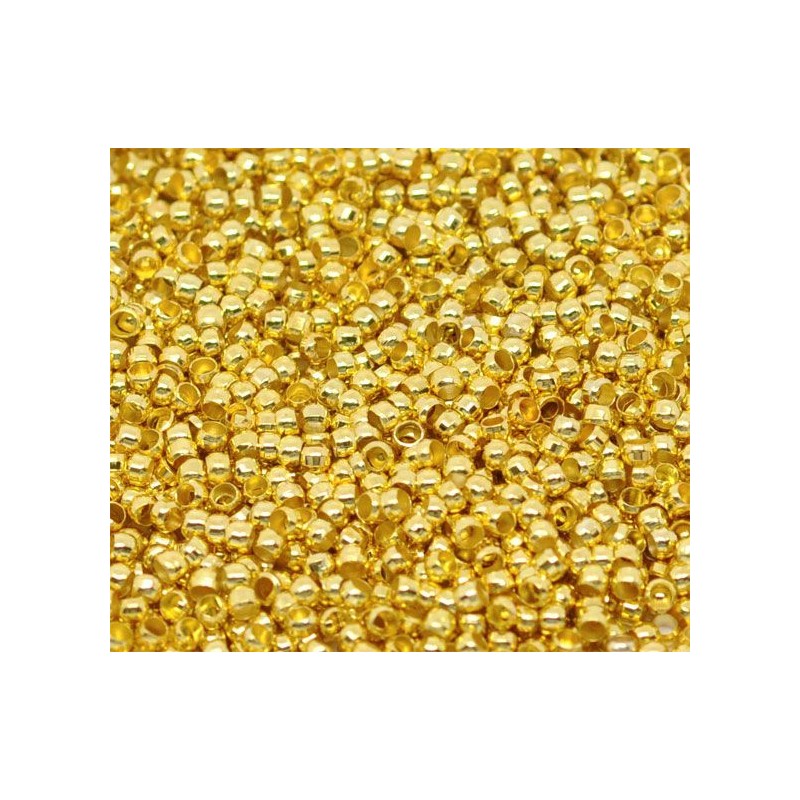 Perles à écraser dorées en métal de 2mm - Disponibles en 100, 200 ou 500 pièces avec un trou de 1mm