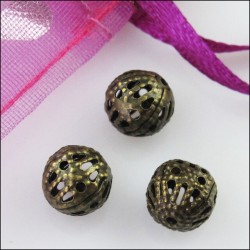 Lot de 10 perles rondes en métal filigrane bronze de 8mm avec trou de 1mm - idéales pour vos créations de b