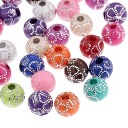 Lot de 20 perles acryliques fleurs 8mm multicolores - trou de 2mm - qualité supérieure