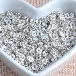 Lot de 10 intercalaires argentés en strass de 6mm avec perles rondelles - trou de 1,6mm inclus