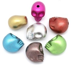 Lot de 10 perles tête de mort brillantes en acrylique, taille 13x11mm, trou 1,8mm - couleurs mixtes pour bijo