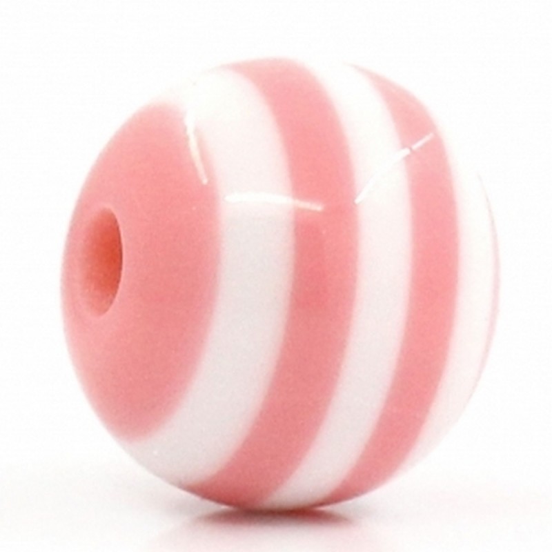 Lot de 30 perles rondes en acrylique rayé, rose clair - diamètre 6mm, trou de 1mm