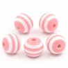 Lot de 30 perles rondes en acrylique rayé, rose clair - diamètre 6mm, trou de 1mm