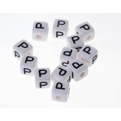 Perle Blanche Acrylique Lettre Alphabet 10mm - A à Z - Trou de 4mm - Écriture noire