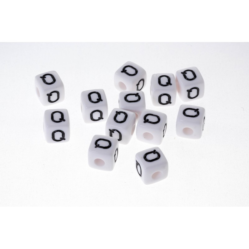 Perle Blanche Acrylique Lettre Alphabet 10mm - A à Z - Trou de 4mm - Écriture noire