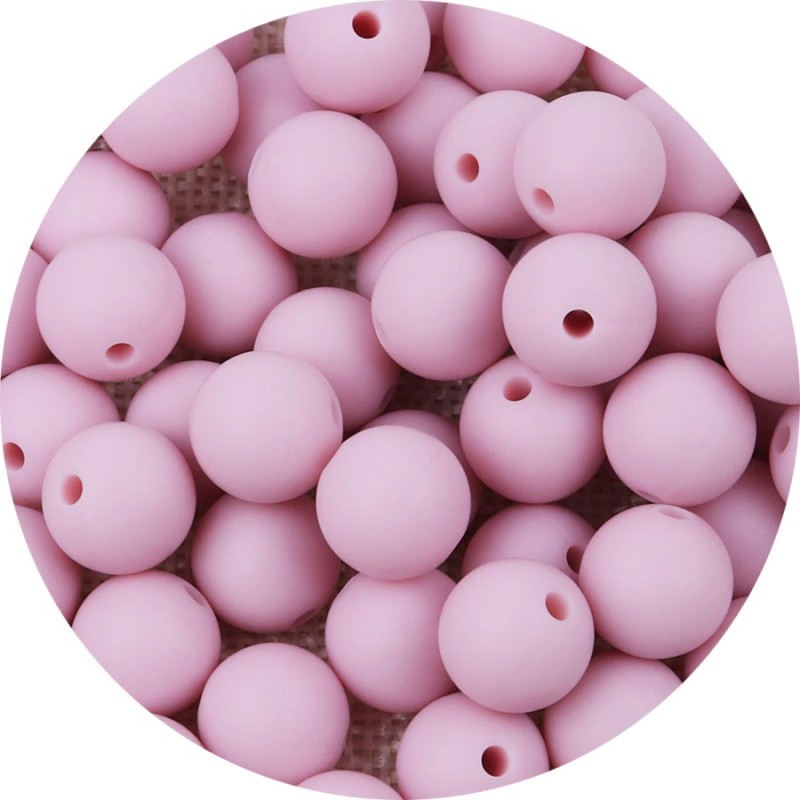Lot de 10 perles en silicone rose clair de 9mm avec trou de 2mm