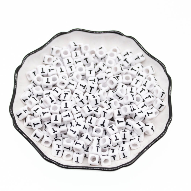 Perles Alphabet 6mm Blanc Cube en Acrylique - Choisissez Votre Lettre et Quantité (20-100 Pièces)