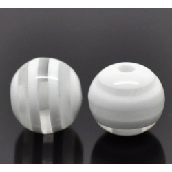 Lot de 30 perles rondes en acrylique rayé, blanc transparent - diamètre 6mm, trou de 1mm
