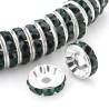 Lot de 20 perles rondelles 10mm en métal argenté avec strass vert nuit - trou de 2mm - idéal pour bijoux