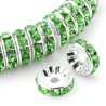 Lot de 20 perles rondelles 10mm en métal argenté, ornées de strass vert pomme - trou de 2mm