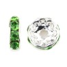 Lot de 20 perles rondelles 10mm en métal argenté, ornées de strass vert pomme - trou de 2mm