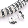 Lot de 20 perles rondelles 10mm en métal argenté avec strass gris - trou de 2mm