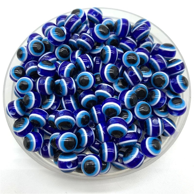 Lot de 20 perles acryliques œil bleu marine 5mm avec motif oeil turc - trou de 1mm inclus