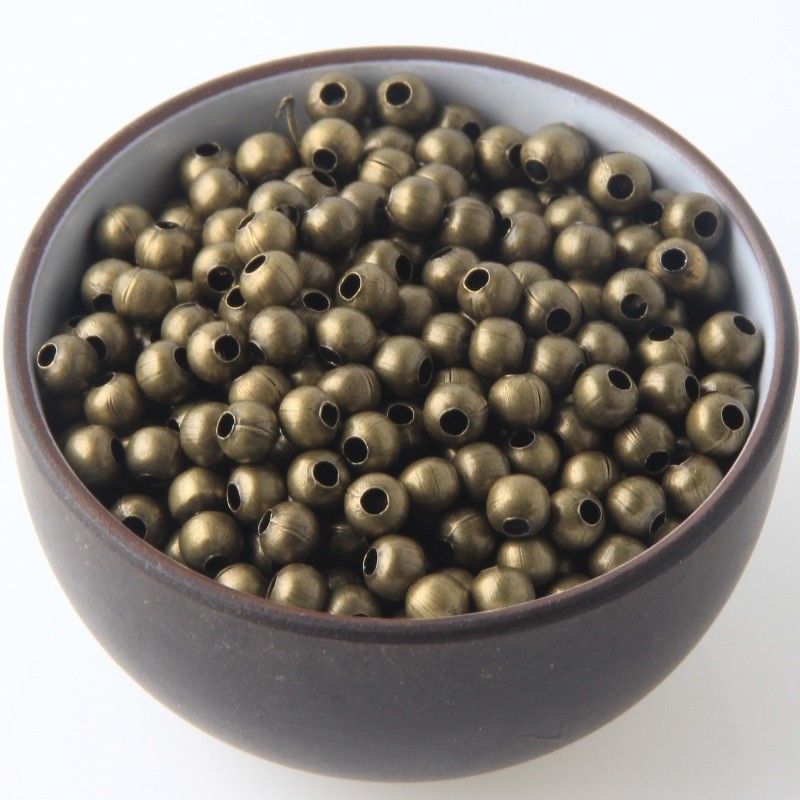 Lot de 50 perles en métal rondes de 4mm, couleur bronze - idéales pour vos créations DIY - trou de 1mm