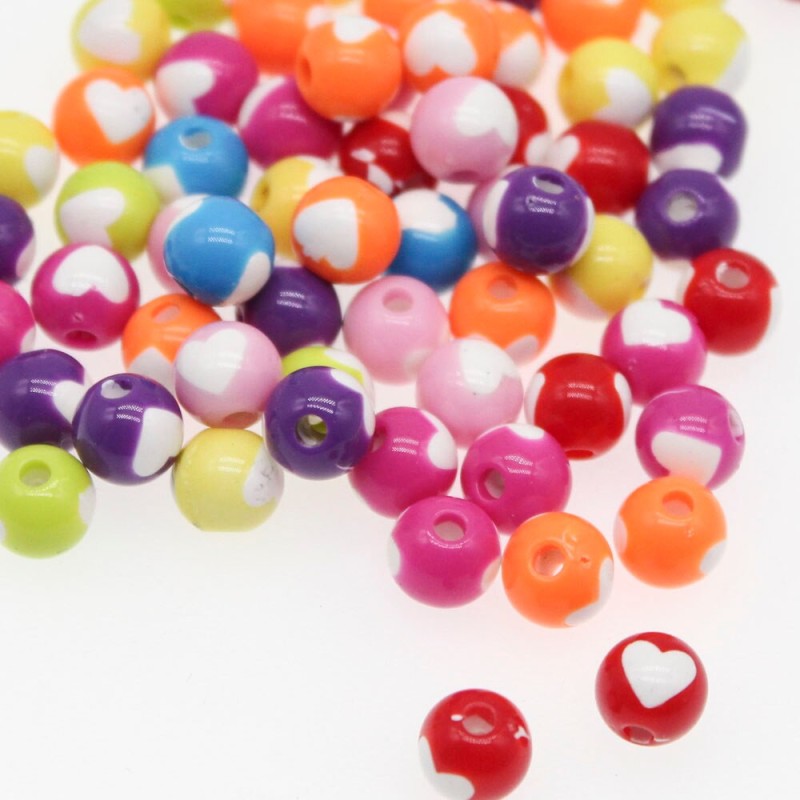 Lot de 20 perles acryliques mixtes avec cœur de 8mm - idéales pour vos créations DIY