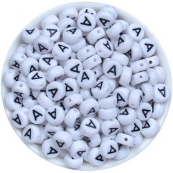 Ensemble de perles alphabet acryliques blanc avec écriture noire, 7mm x 4mm, choix de lettres, quantités de 