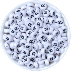 Ensemble de perles alphabet acryliques blanc avec écriture noire, 7mm x 4mm, choix de lettres, quantités de 