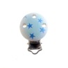 Pince à tétine en bois rond 3cm avec étoile bleue - Accessoire de qualité pour bébé (1 pièce)