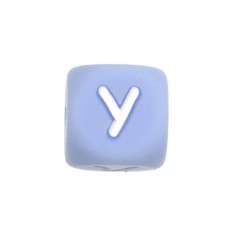 Perles en silicone bleu clair avec lettres alphabet 12mm - Quantité 1 pièce