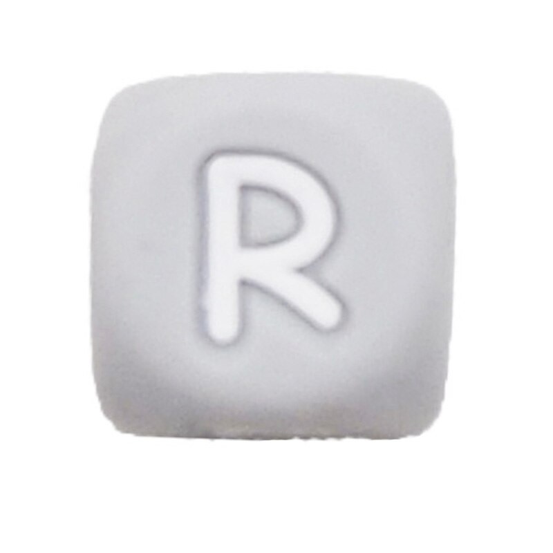 Perles en silicone gris avec lettres alphabet 12mm - Quantité 1 pièce, trou de 2mm - Matière résistante