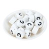 Perles en silicone blanches avec lettres alphabet rondes de 12mm - Quantité 1 pièce, trou de 2mm - Matière 