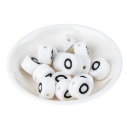Perles en silicone blanches avec lettres alphabet rondes de 12mm - Quantité 1 pièce, trou de 2mm - Matière 