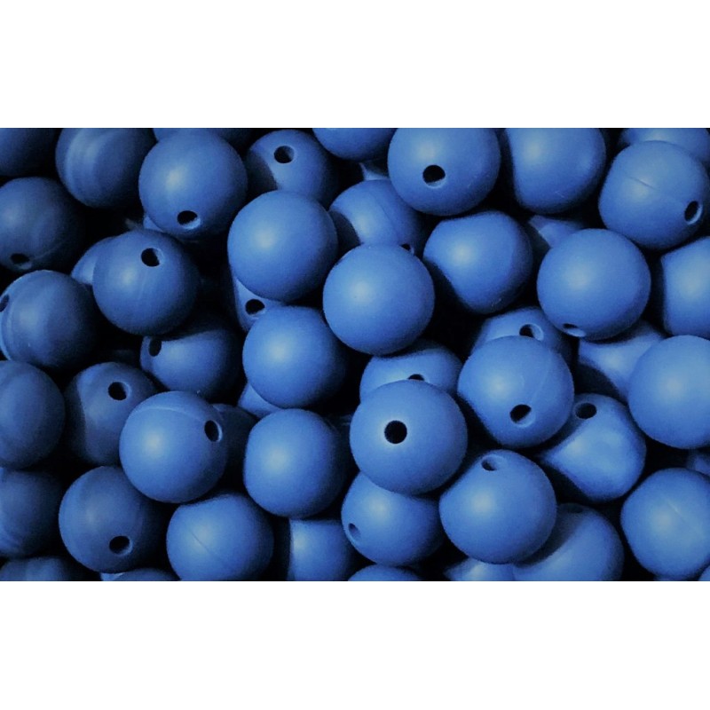 Lot de 5 perles en silicone bleu ardoise de 15mm avec trou de 2mm