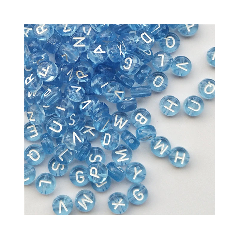Lot de Perles Alphabet Acrylique Bleu Transparent 7x4mm - 100/200 Pièces avec Lettres Aléatoires et Trou de 